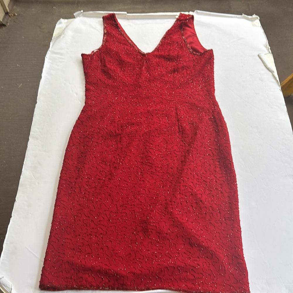 Vintage J Kara 90 2000 Beaded Short Gown Dress Flapper Red Medium y2k Nordstrom - Picture 3 of 17